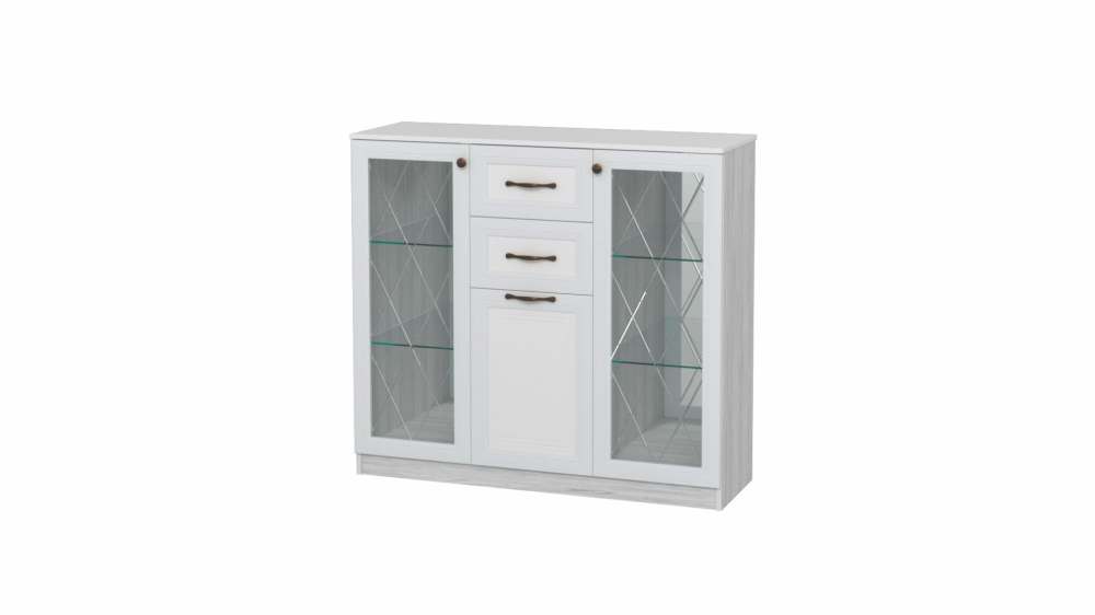 Комод 1200 ГМ-9 «Гармония 7» МДФ Белое дерево/Холст белый/Рамух