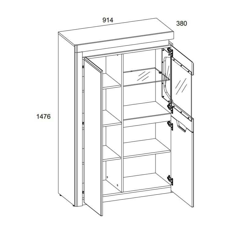 Шкаф с витриной 1V2D L (левый) размеры